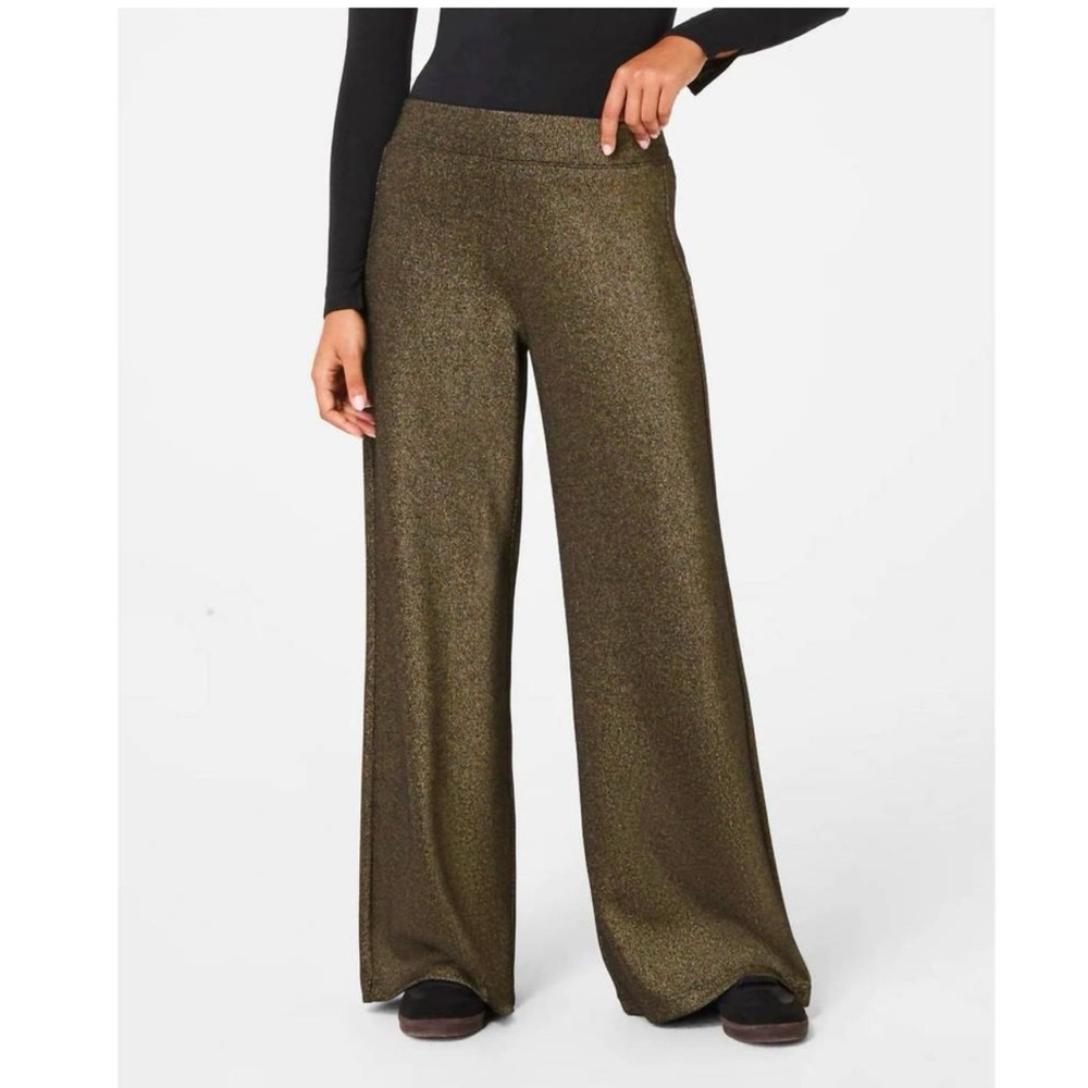 NEW SPANX airessentials wide leg pants in very black/gold shimmer
